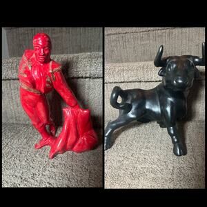 Vintage 1960's Matador and Bull Ceramic Figurines /Statues Handpainted